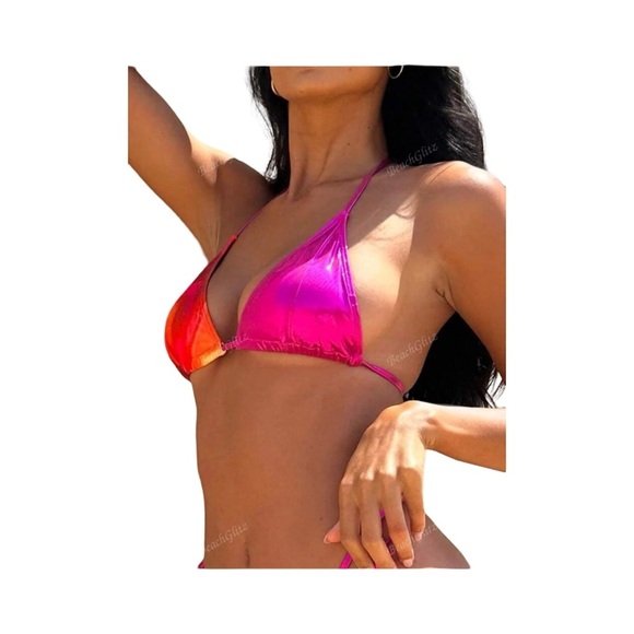 Pink and Orange Bikini Set with Skirt - Picture 14 of 17